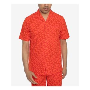 SEANJOHN Mens Orange Logo Graphic Short Sleeve Collared Button Down Shirt XL